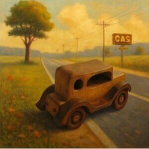 Wooden Car Toy Handcrafted Movable Wheels Vintage